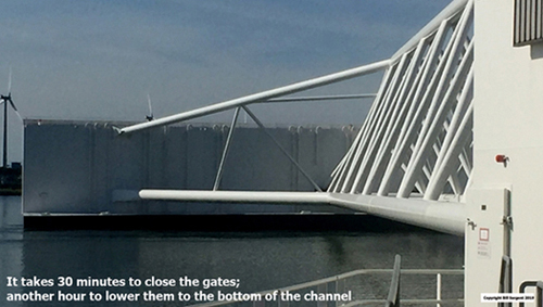 The Maeslant storm surge gate in the process of closing, September 2019